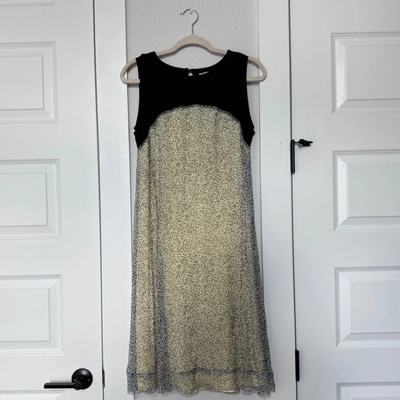 Rosanna&Co Made in Italy Silk Sleeveless Animal Print Midi Dress Black Yellow L - Picture 1 of 9